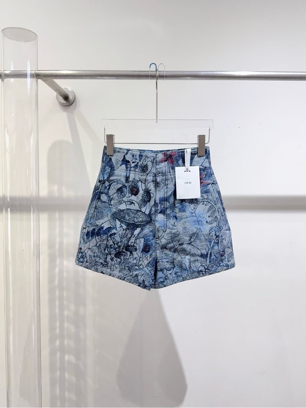 🚩steal Dior High-Waist Floral-Print Denim Shorts - Blue
